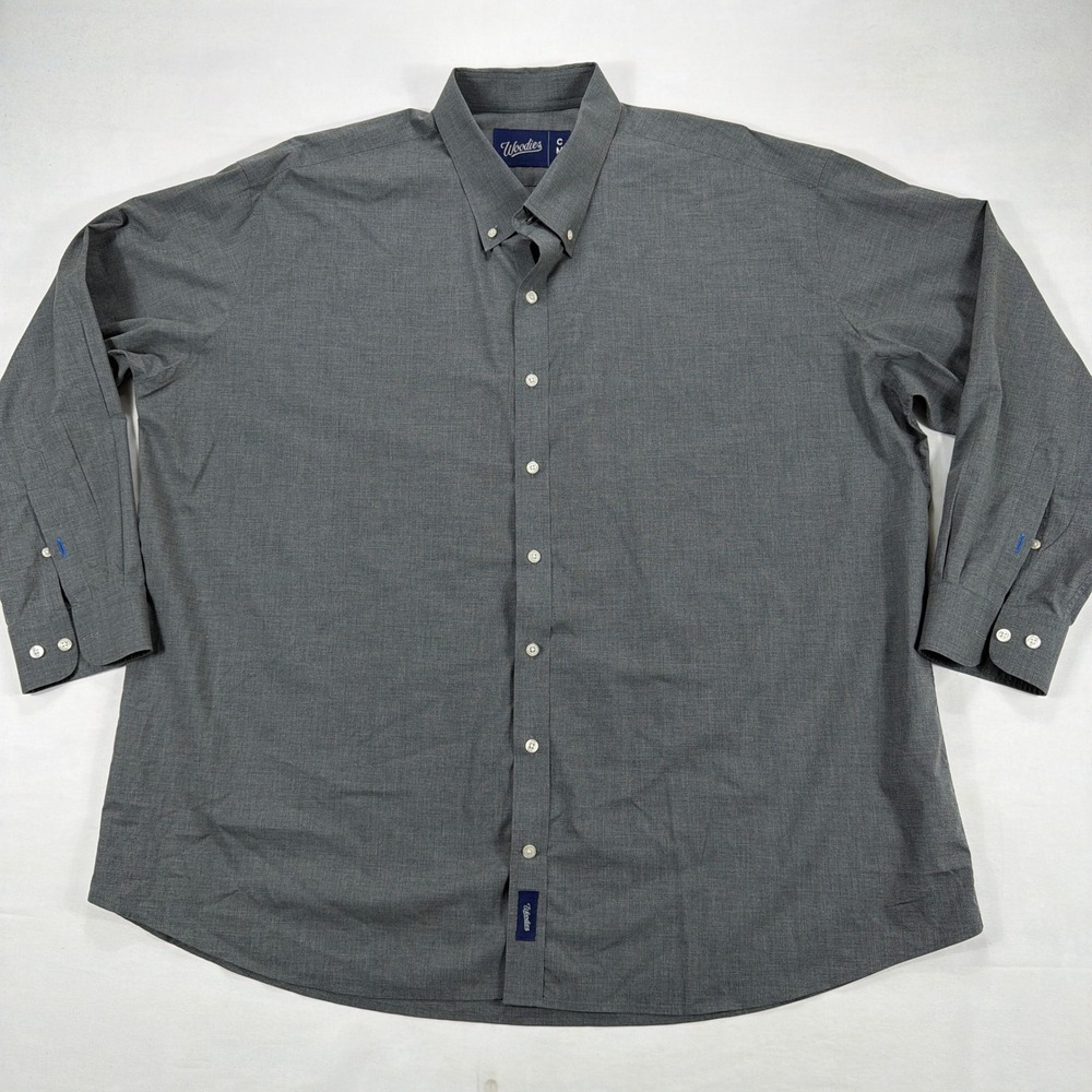 Woodies Button‎ Down Shirt Cotton Custom Fit Long Sleeve Grey Mens 2XL 3XL 30x34